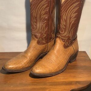 Rare style Justin All Leather Western Cowboy 9842 Mens Size 10 D Tan Brown